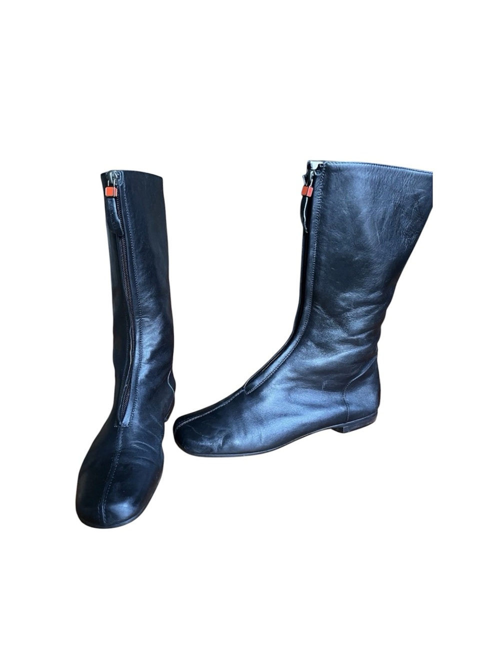 Bruno Magli Black Front Zipper Flat Leather Boots Mid calf  Us SZ 9